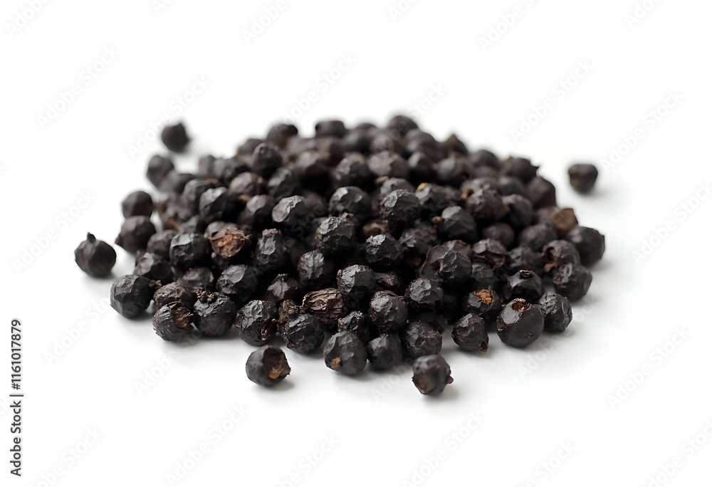 Heap of Black Pepper,Thai Indian Spice, isolated on White,Top Center View