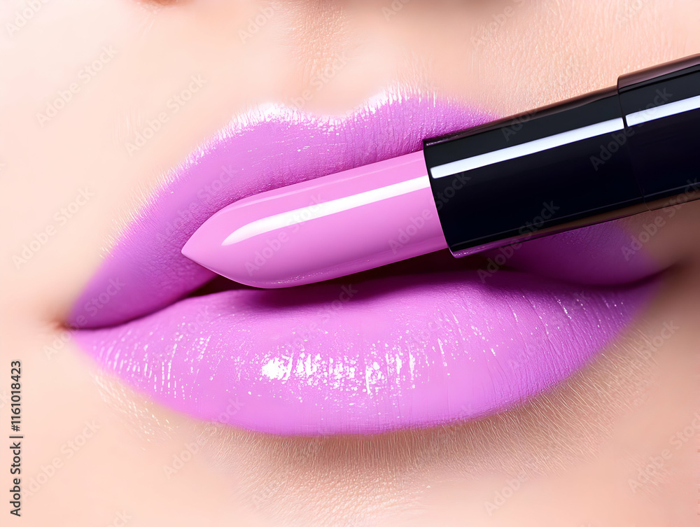 Obraz premium Lilac Lipstick Glamour Closeup Photo