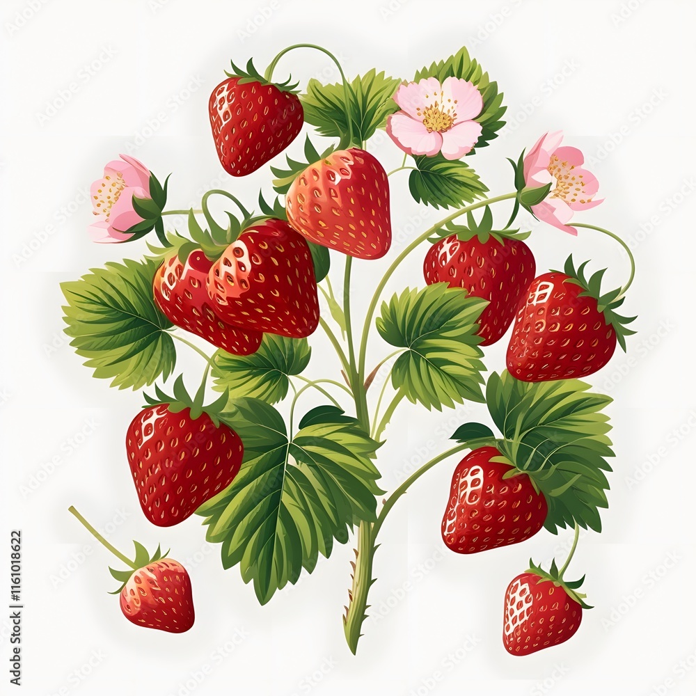 Strawberry Harvest: Ripe Berries, Leaves & Blossom Vector Set Strawberry Harvest: Ripe Berries, Leaves & Blossom Vector Set