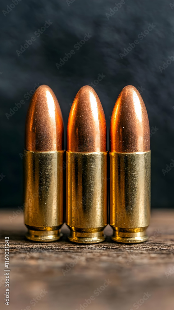Closeup of Three Bullets, Realistic Image Closeup of Three Bullets, Realistic Image