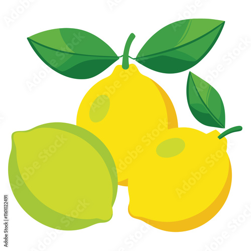 Fresh Lemon with Green Leaves Illustration Design