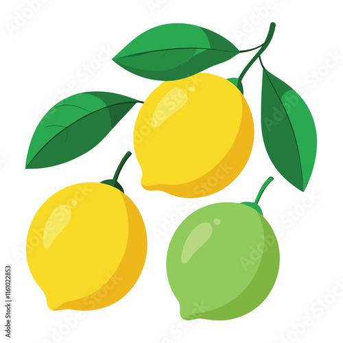 Fresh Lemon with Green Leaves Illustration Design