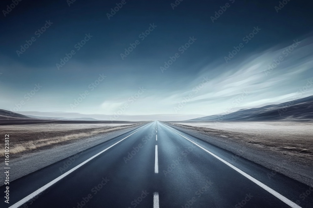 Serenely minimalist image of a lengthy, desolate road vanishing into the distant horizon Serenely minimalist image of a lengthy, desolate road vanishing into the distant horizon