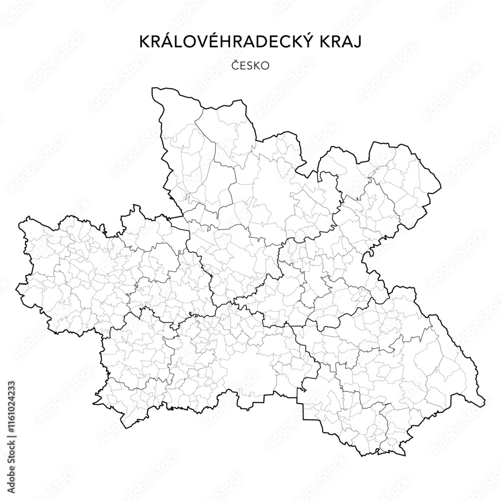 Obraz premium Political Map of the Hradec Králové Region (Královéhradecký kraj) with Districts (Okres), AD MEC (SO ORP), AD CLA (SO POU) and Municipalities (Obcí) 2024 - Czechia/Czech Republic (Česko) - Vector Map