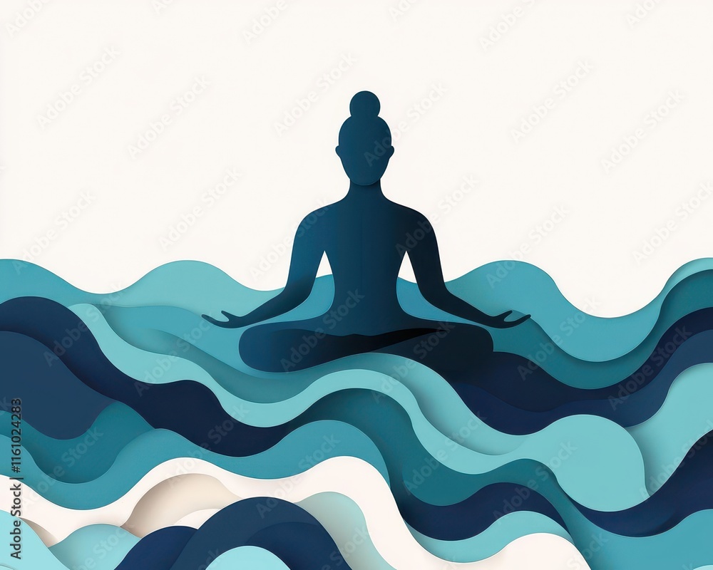 Artistic design of wind and water swirls forming a meditating figure, representing harmony Artistic design of wind and water swirls forming a meditating figure, representing harmony