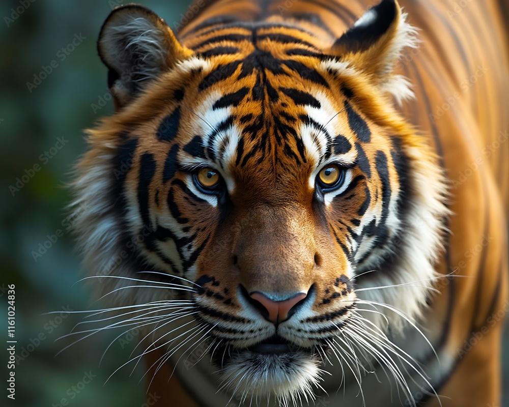 Majestic Sumatran Tiger Closeup Intense Gaze Dark Background Majestic Sumatran Tiger Closeup Intense Gaze Dark Background