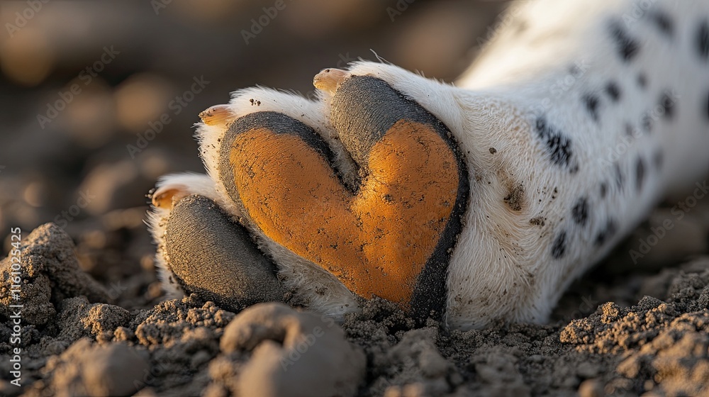 Dog paw with a distinctive heart-shaped spot on it Dog paw with a distinctive heart-shaped spot on it