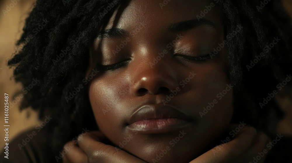 Portrait of a distressed African American woman showing signs of depression and mental health struggles in a dark studio Portrait of a distressed African American woman showing signs of depression and mental health struggles in a dark studio