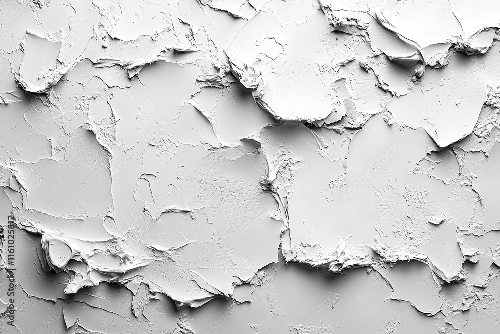 Obraz premium Close-up of weathered, cracked white plaster texture.