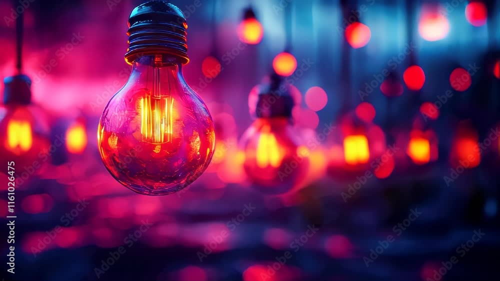 Glowing light bulbs with warm filaments against a defocused bokeh background, creating a warm and romantic ambiance Glowing light bulbs with warm filaments against a defocused bokeh background, creating a warm and romantic ambiance