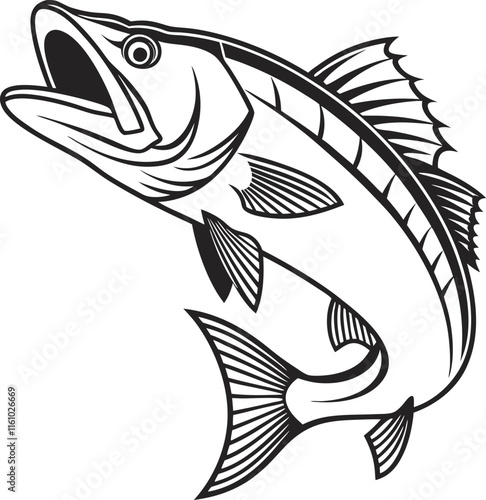 Walleye fish vector design and using black color line art illustration on a white background.