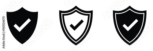 Shield check mark icon. Shield with a checkmark in the middle Protection icon. Security shield protected icon. Vector illustration. line style isolated on white background.