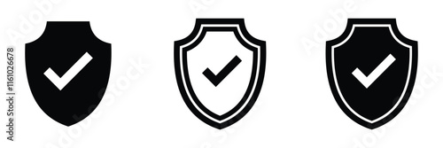 Shield check mark icon. Shield with a checkmark in the middle Protection icon. Security shield protected icon. Vector illustration. line style isolated on white background.