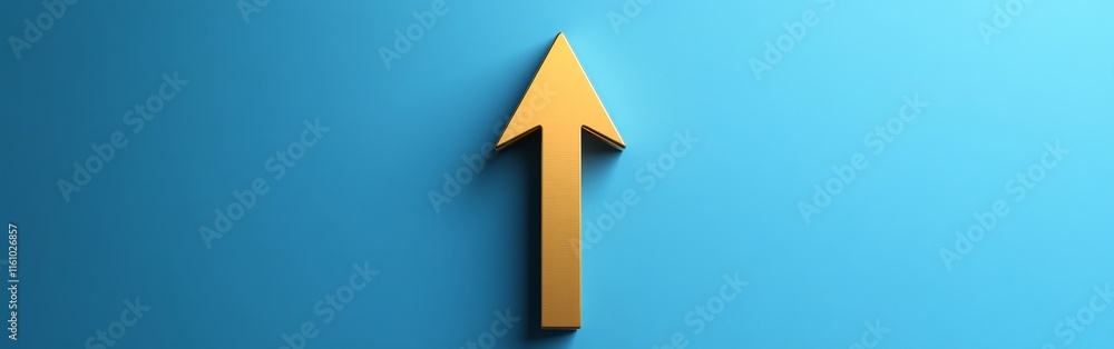 Golden upward arrow on blue background symbolizing growth Golden upward arrow on blue background symbolizing growth