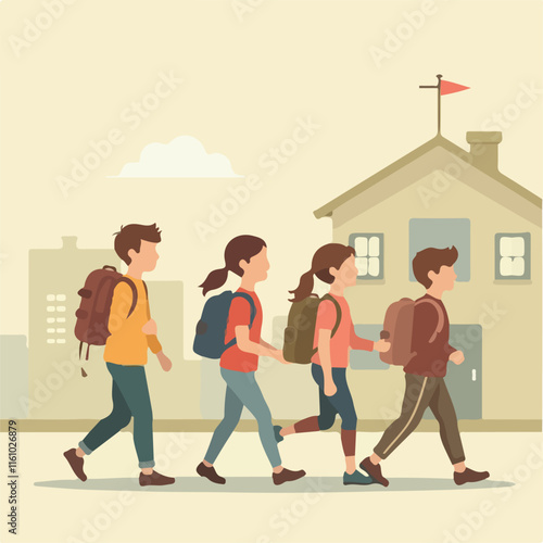 Students College illustration vector design, Students going University vector design