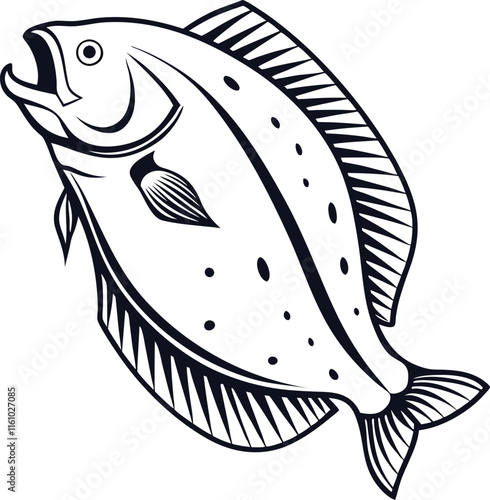 Flounder fish vector design and using black color line art illustration on a white background. photo