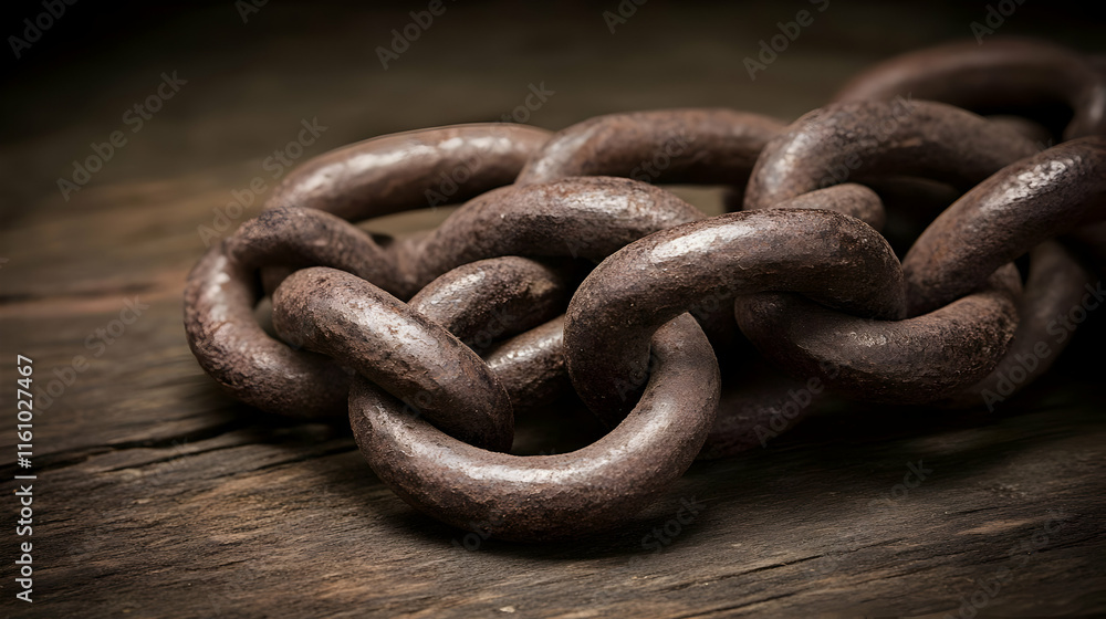 Fototapeta premium Rusty Chain on Wood Realistic Image