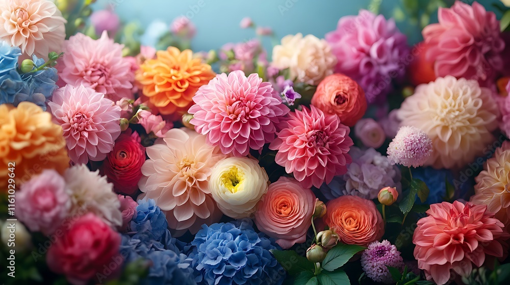 Naklejka premium A Colorful Bouquet Of Dahlias And Other Flowers