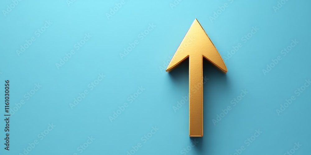 Golden upward arrow on blue background symbolizing growth Golden upward arrow on blue background symbolizing growth