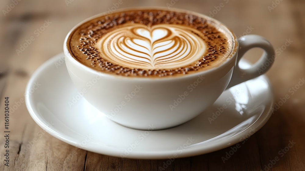 A cup of latte art coffee on a wooden table A cup of latte art coffee on a wooden table