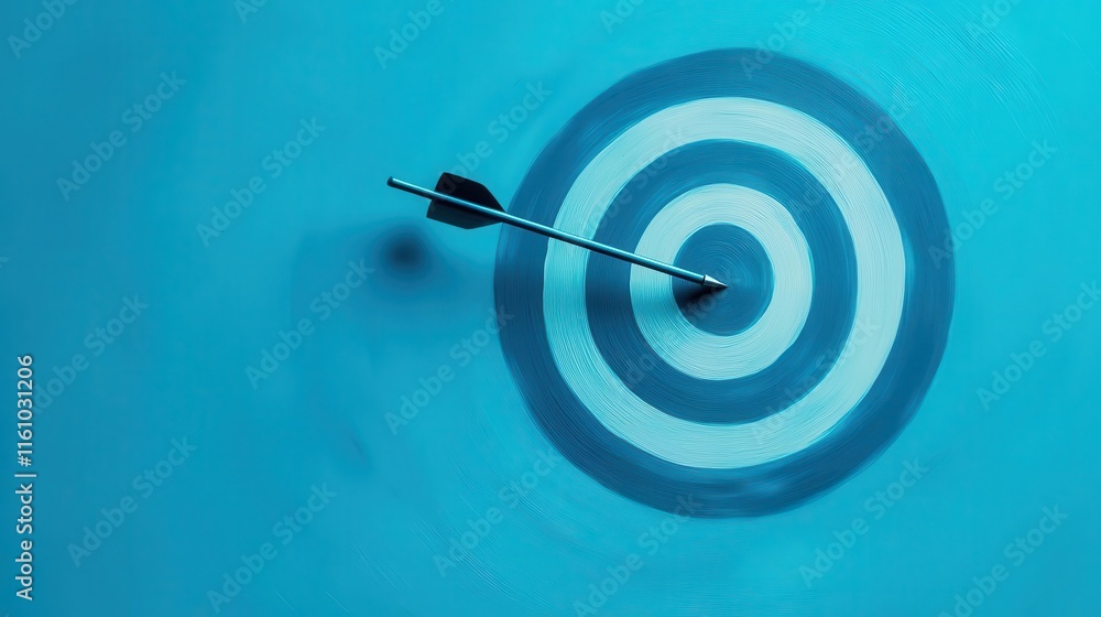 Arrow archery in bullseye of a business target, achievement strategy success, abstract blue tone Arrow archery in bullseye of a business target, achievement strategy success, abstract blue tone