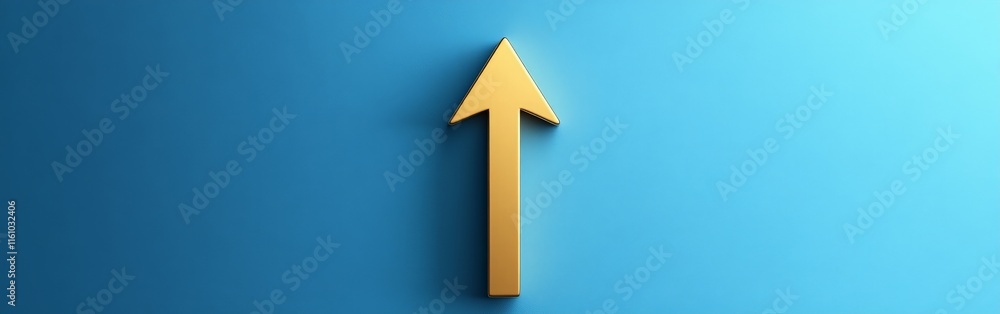 Golden upward arrow on blue background symbolizing growth Golden upward arrow on blue background symbolizing growth