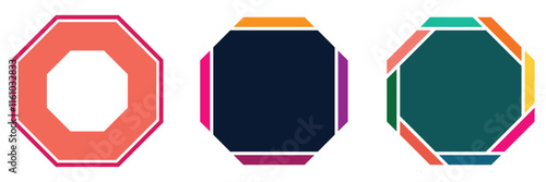 Octagon vector icon segmented diagrams of geometric figures, geometric octagonal eight sided polygon octagon on isolated white background. Vector EPS 10.
