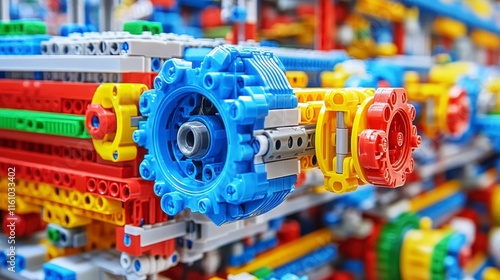 Wallpaper Mural A colorful close-up of interconnected building blocks, showcasing intricate gears and mechanisms, emphasizing creativity and engineering. Torontodigital.ca