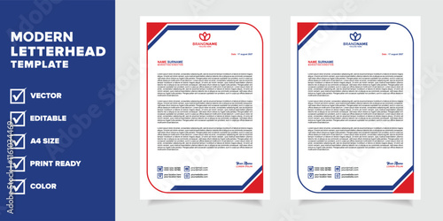 modern professional letterhead template design blue and red color