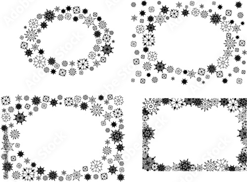 Christmas snowflakes oval frames set. Xmas border. Vector winter snowflakes background with copy space for text.