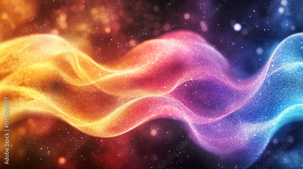 Colorful waves of light flow through a cosmic background in vibrant hues of orange, pink, and blue Colorful waves of light flow through a cosmic background in vibrant hues of orange, pink, and blue