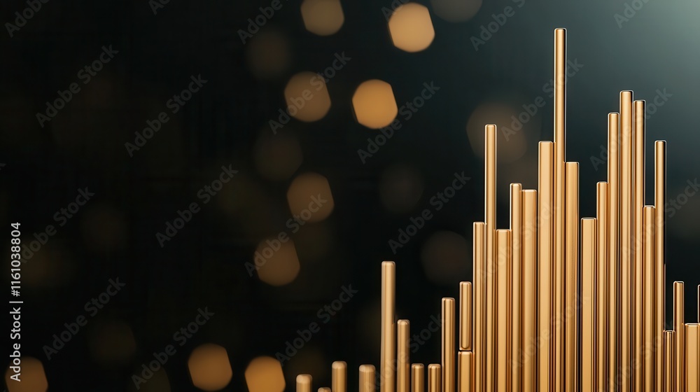 Financial risk analytics assessment concept. A visually appealing golden bar graph with a blurred bokeh background, reflecting data trends and financial growth. Financial risk analytics assessment concept. A visually appealing golden bar graph with a blurred bokeh background, reflecting data trends and financial growth.