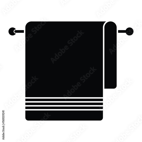 Towel on hanger line art icon isolated on white background. Bathroom towel hanger icon. Vector illustration.