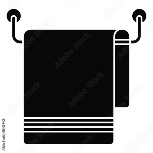 Towel on hanger line art icon isolated on white background. Bathroom towel hanger icon. Vector illustration.