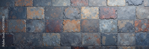 Weathered stone tile wall in rustic multicolor tones
