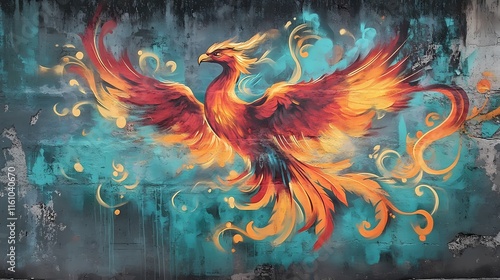 Fiery Phoenix Mural: A Rebirth in Teal