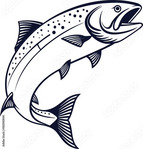 Salmon fish vector design and using black color line art illustration on a white background.