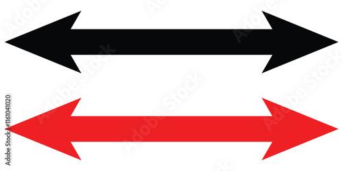 Horizontal dual sided long straight arrow signs. Black and red double arrow icon isolated on white background. Vector graphic illustration. EPS 10 