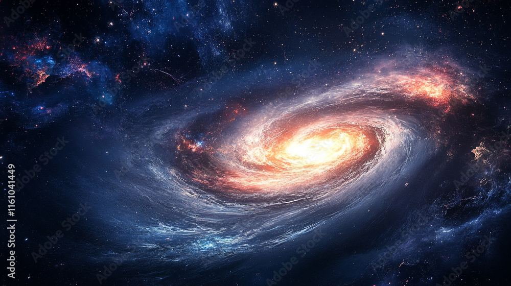 Stunning swirling galaxy in deep space illuminated by bright stars and vibrant colors Stunning swirling galaxy in deep space illuminated by bright stars and vibrant colors