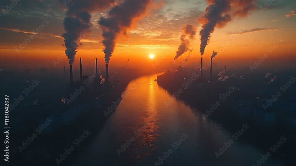 Sunset Over Industrial River: A Reflection on Pollution Sunset Over Industrial River: A Reflection on Pollution