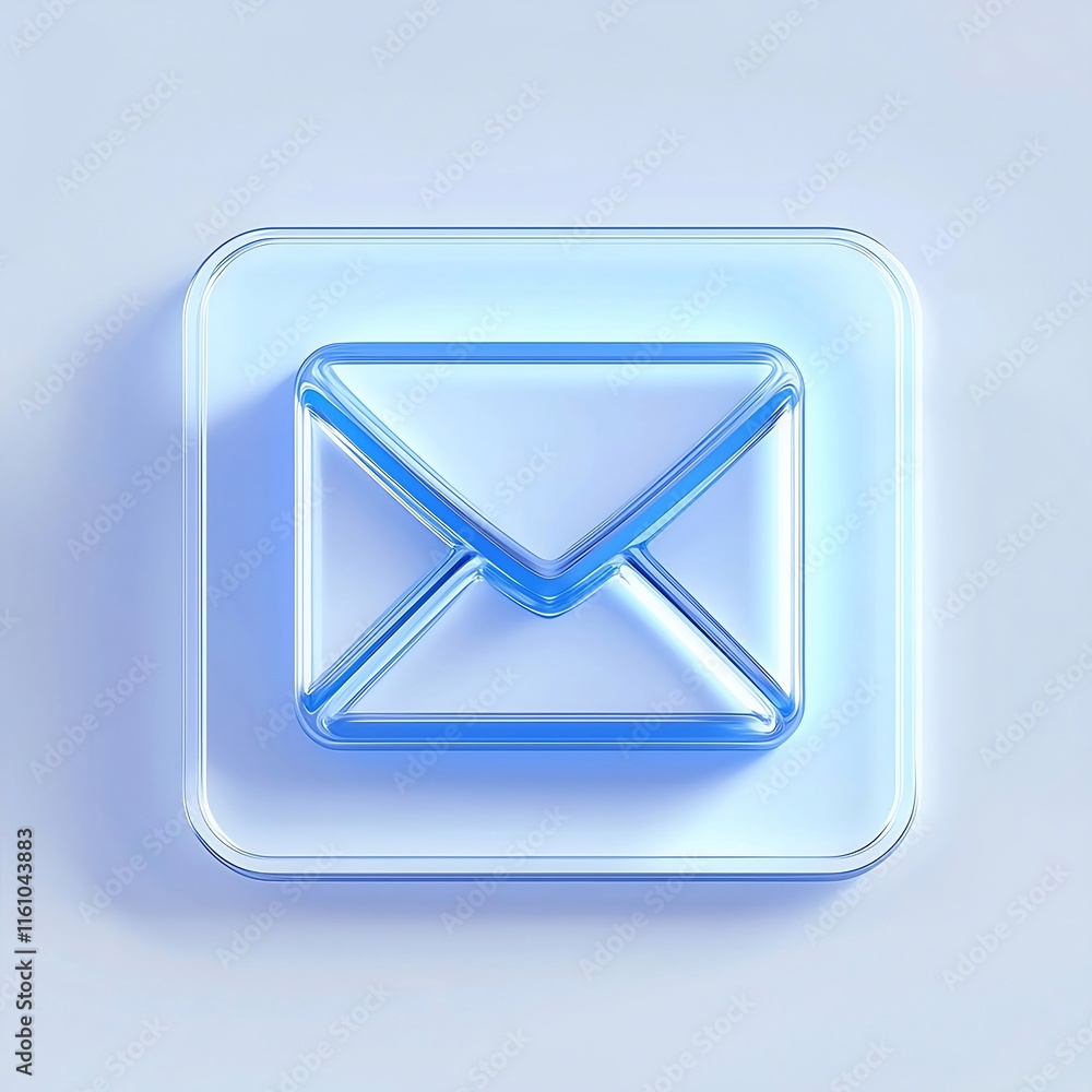 Glassy blue email icon on square button. Glassy blue email icon on square button.