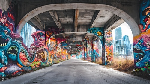 Vibrant Graffiti Tunnel: Urban Art Masterpiece