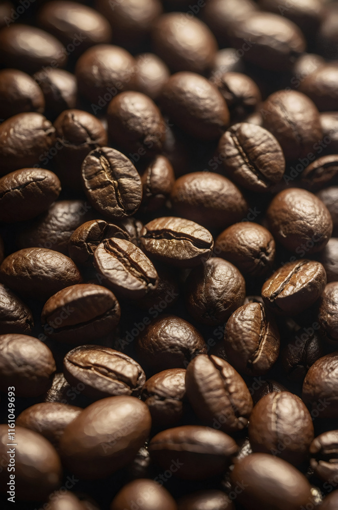 Coffee Bean Symphony: A close-up, macro shot of roasted coffee beans, showcasing their rich, dark brown hues and intricate textures. The image evokes a sense of warmth, energy. Coffee Bean Symphony: A close-up, macro shot of roasted coffee beans, showcasing their rich, dark brown hues and intricate textures. The image evokes a sense of warmth, energy.