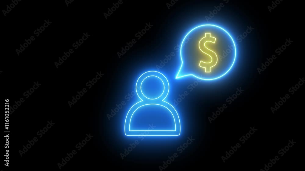 Neon line man icon and dollar business icon animation with black background. Neon line man icon and dollar business icon animation with black background.