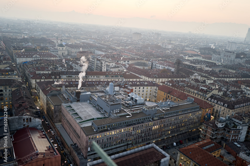 Views of the city of Turin at sunset from the dome of the Mole Antonelliana Views of the city of Turin at sunset from the dome of the Mole Antonelliana