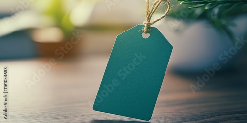 Mockup of a green security tag hang tag label featuring ample copy space for customization and text placement. Perfect for security labeling needs. photo