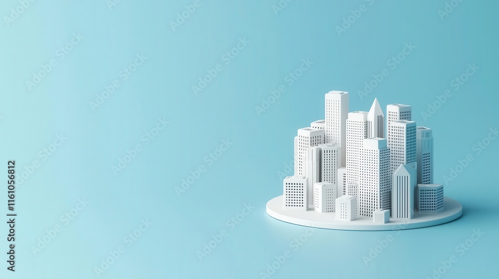 Fototapeta premium Isometric neutraltoned blocks stacking into a minimalist 3D cityscape design