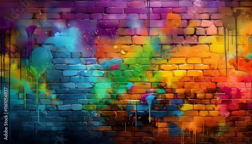 Graffiti brick wall, colorful background graphic resource