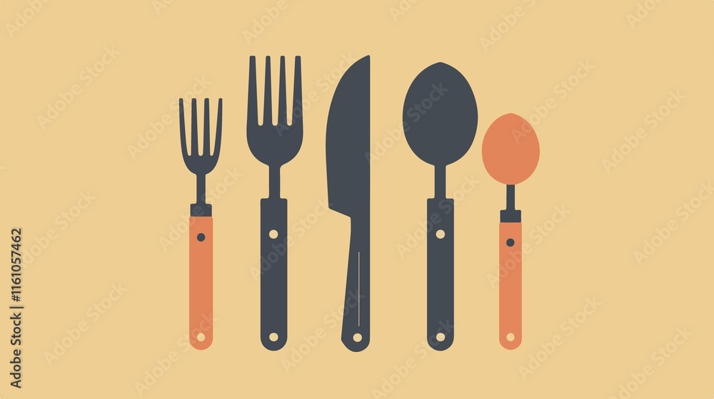 Flat Cutlery Vector Icon Isolated on White Background Flat Cutlery Vector Icon Isolated on White Background