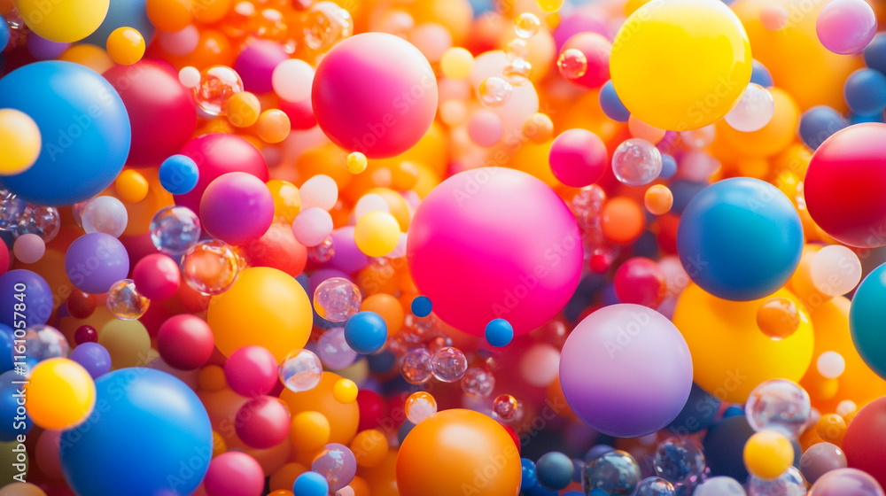 Colorful display of vibrant spheres floating in a joyful arrangement Colorful display of vibrant spheres floating in a joyful arrangement
